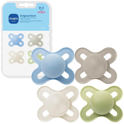 MAM Original Start Chupones de Silicona para Recién Nacido, 0-3 Meses - Cielo, menta pálida, algodón - 4 Count (Pack of 1)