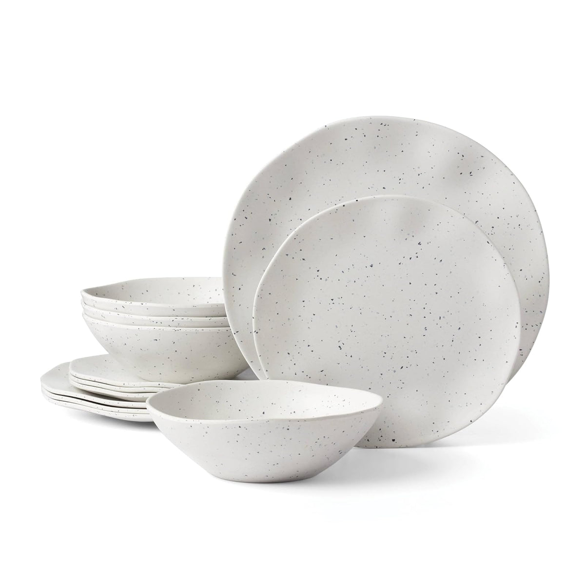 Oneida 895951 Terrazzo Melamina Cream - Juego de vajilla de 12 piezas, material ligero de melamina