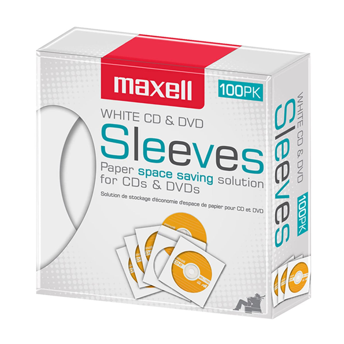 Maxell 190133 Heavy-Duty Paper with Clear Plastic Window CD & Dvd Sleeves White 100 Pack (Paper) for 12cm Formats
