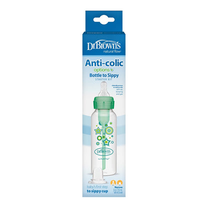 Dr. Brown's Natural Flow Options+ Kit de Transición 2 en 1 del Biberón al Vasito, Verde (Green), 250 ml