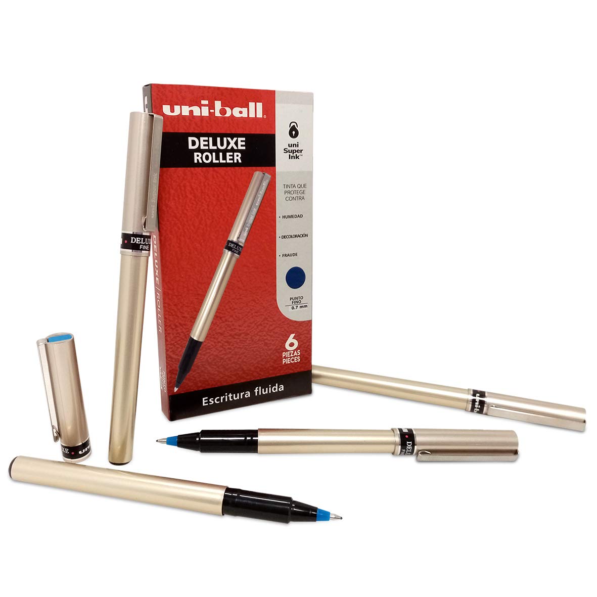 Uni-Ball Bolígrafo Antifraude Deluxe Roller Punto Ultrafino .7mm, 6 Piezas Color Azul 305.Ub177Az