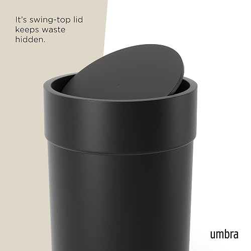 Umbra Touch Bote de Basura Pequeño con Tapa para Baño u Oficina, 6L, Negro