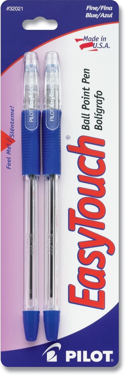 Pilot EasyTouch Bolígrafo Retráctil, Tinta Negra - Azul - 2 Count (Pack of 1)