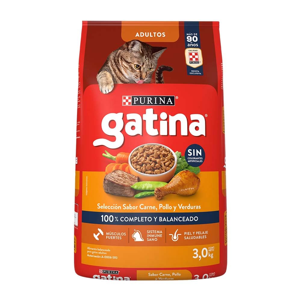 Felix Purina Gatina Adulto Todos los Tamaños Sabor Carne, Pollo y Verduras 3Kg