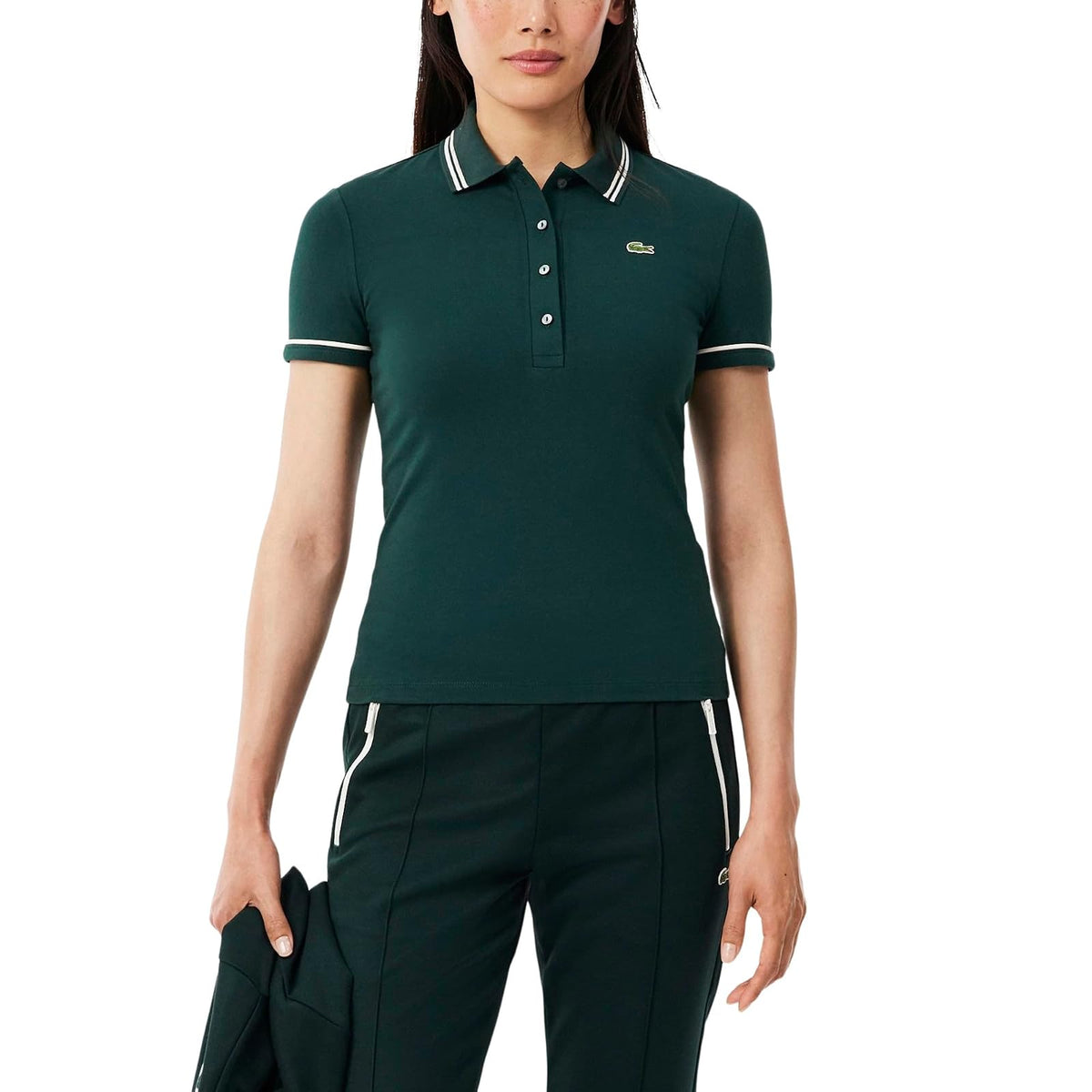 Lacoste Polo L.12.D Corte Entallado Mujer - XS - Verde Oscuro