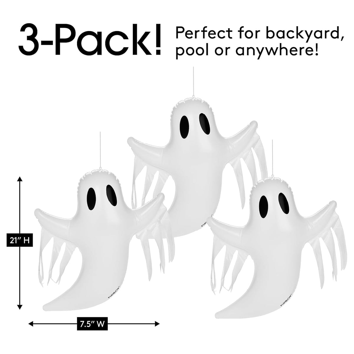 FUNBOY - Decoración Colgante de Fantasma de Halloween (Paquete de 3) – Incluye ventosas y Perchas, Decoraciones espeluznantes para Interiores y Exteriores