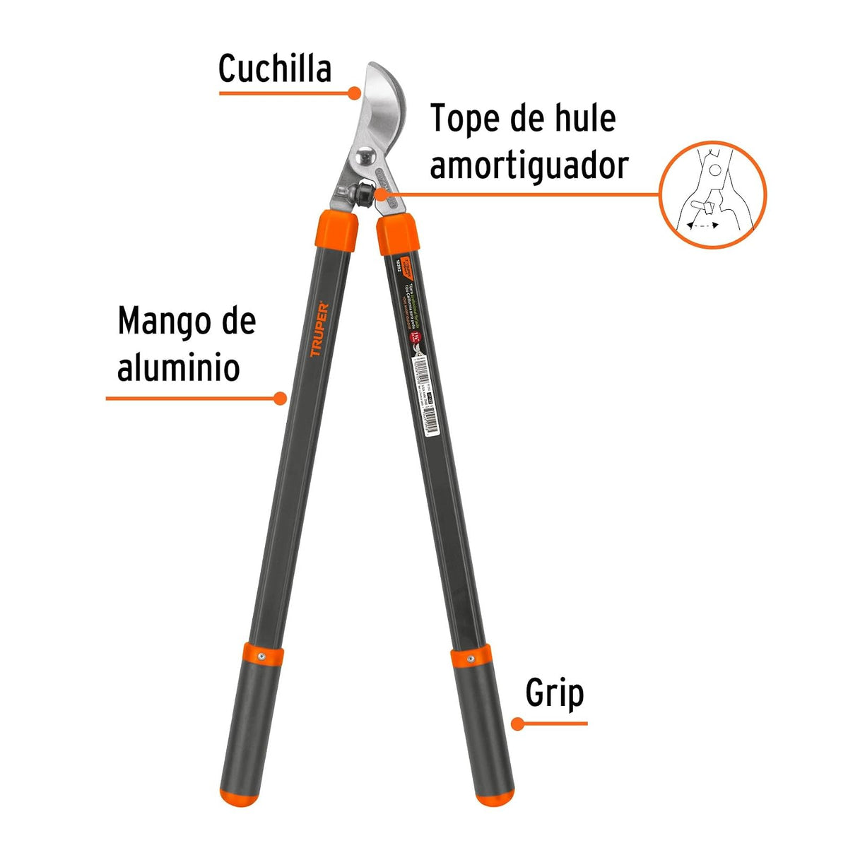 Truper TF-122, Tijera para ramas altas tipo California, mangos de madera de 21", cabeza forjada