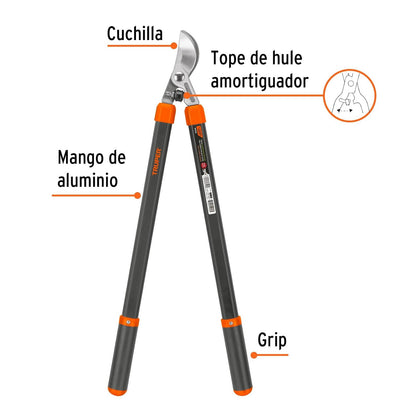 Truper TF-122, Tijera para ramas altas tipo California, mangos de madera de 21", cabeza forjada