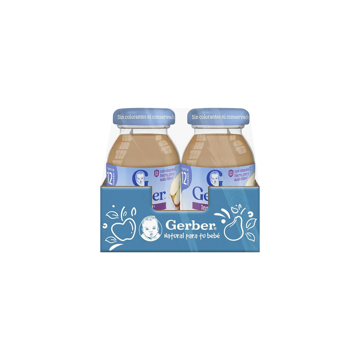 Gerber Plus Bebidas Etapa 4, Manzana, Paquete con 12 Frascos de 175 ml c/u