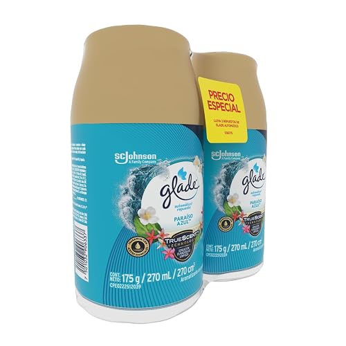 Glade Aromatizante para Hogar Automático Paraíso Azul, 2 Repuestos 270 ml