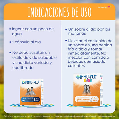 IMMU-FLO® KIDS Suplemento Alimenticio a base de L. rhamnosus GG, B. lactis BS01 + Vitamina D3 regulador del sistema inmune y ayuda a previenir alergias