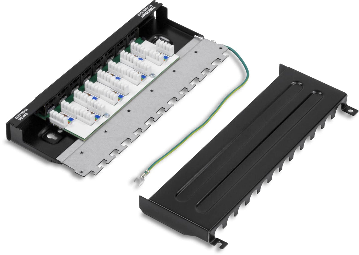 TRENDnet - Panel de conexión blindado Cat6A de 8 puertos, listo para montaje en pared, listo para 10G, Cat5e, Cat6, Cat6A, carcasa de metal, etiquetado codificado por colores para cableado T568A y