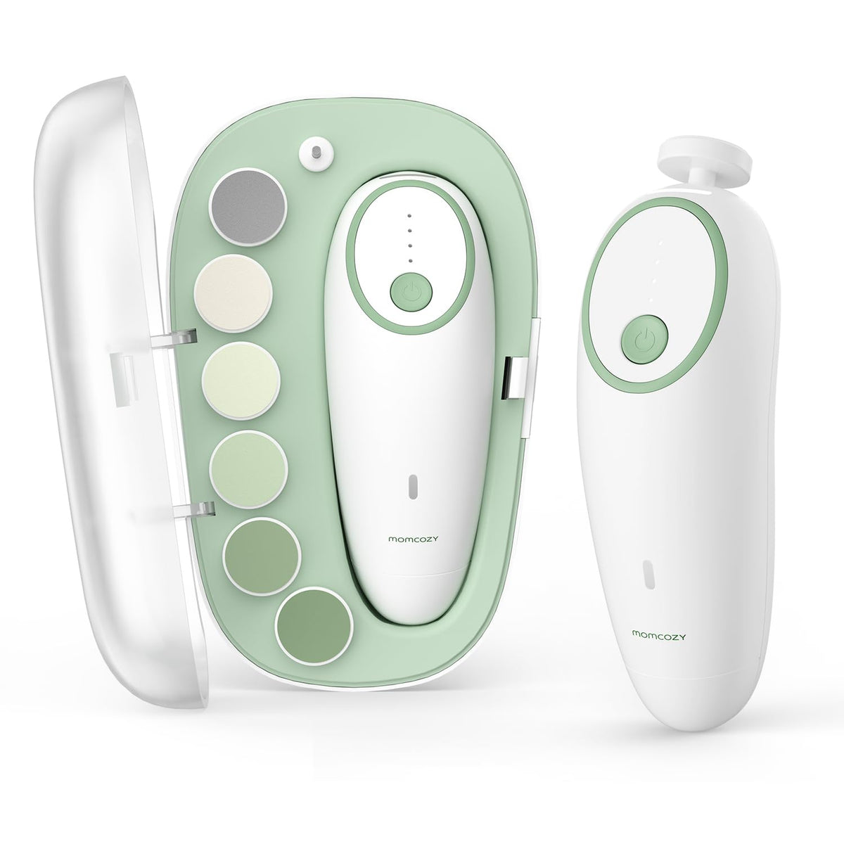 Momcozy Lima de Uñas Eléctrica Recargable para Bebé, Cortaúñas Infantil con Luz Nocturna, 7 Cabezales de Repuesto, Color Verde