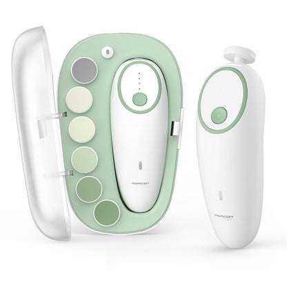 Momcozy Lima de Uñas Eléctrica Recargable para Bebé, Cortaúñas Infantil con Luz Nocturna, 7 Cabezales de Repuesto, Color Verde