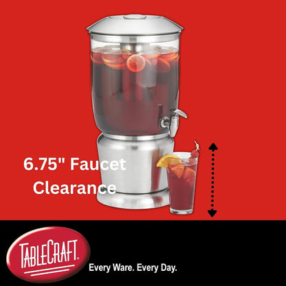 TableCraft 75 - Dispensador de bebidas de 2.5 galones con infusor de frutas y soporte, Tritan y acero inoxidable cepillado, dispensador de bebidas frías para catering y uso doméstico
