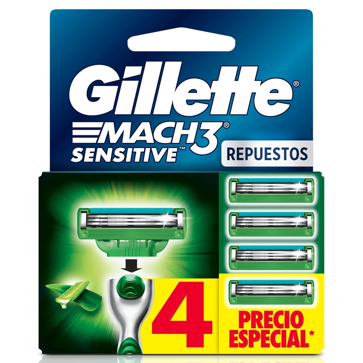 Gillette Mach3 Sensitive Rastrillo Reutilizable, 8 Cartuchos - 4 Unidad (Paquete de 1)