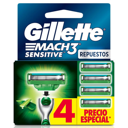Gillette Mach3 Sensitive Rastrillo Reutilizable, 8 Cartuchos - 4 Unidad (Paquete de 1)