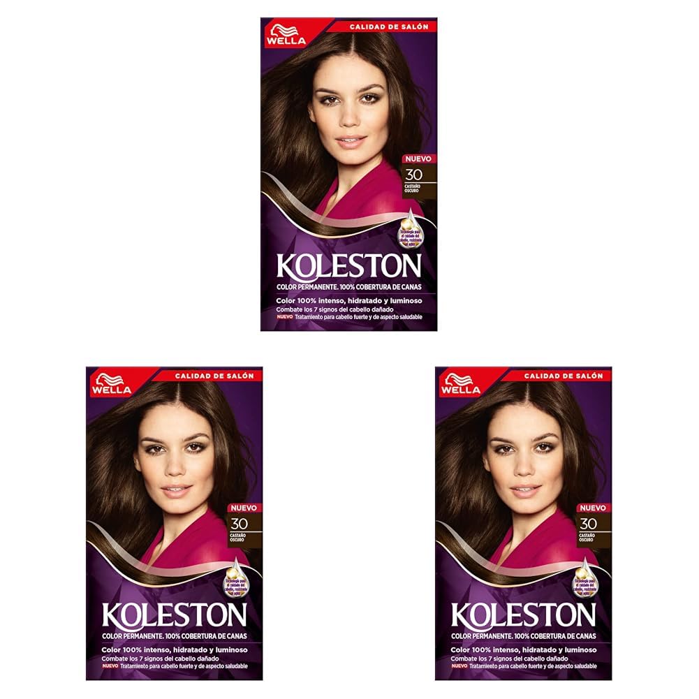 Wella Koleston Tinte Permanente 34 Castaño Oscuro Hipnótico Paquete de 3 - 30 Castaño Oscuro - 1 Unidad (Paquete de 3)