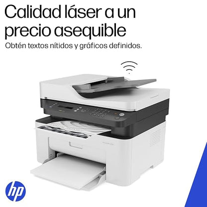 HP Impresora Multifuncional Láser MFP 137fnw, Impresión en Negro, Dúplex, (Doble Cara) Manual, WiFi, USB, Ethernet, Smart App, Imprime, Copia y Escaneado, Fax (4ZB84A)