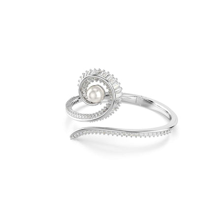 Swarovski Brazalete ariana grande x, crystal pearl, talla baguette, blanco, baño de rodio