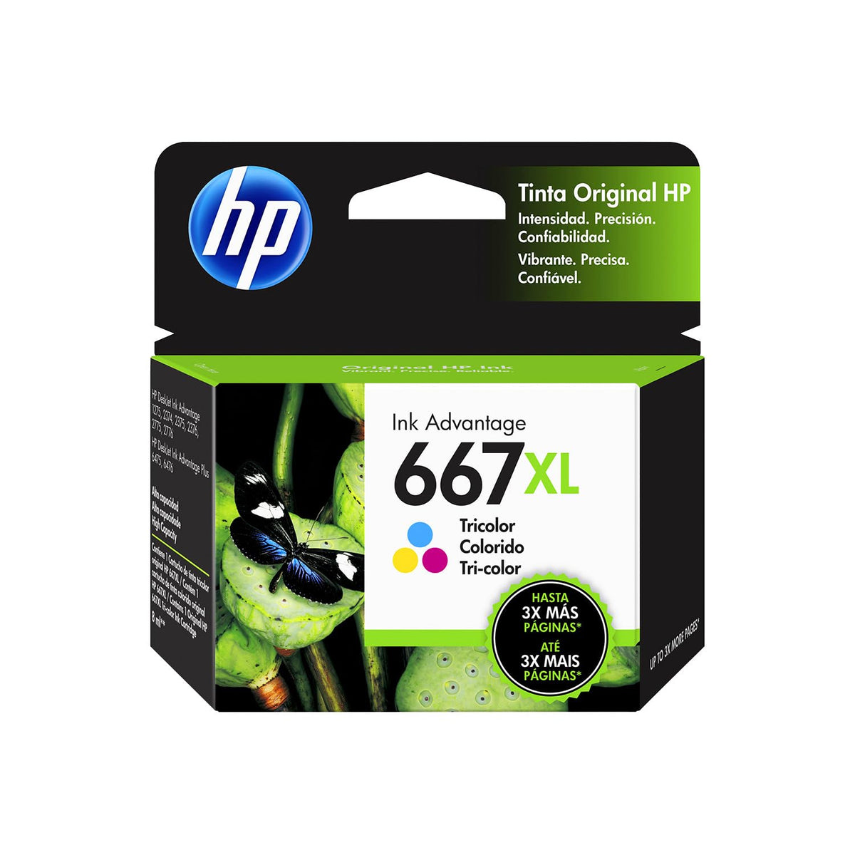 HP Cartucho de Tinta 667XL Tricolor Original, Compatibilidad con Impresoras DeskJet Ink Advantage 1275, 2374, 2375, 2376, 2775, 2776, 6076, 6476, 6476, Rendimiento hasta 330 páginas (3YM80AL)