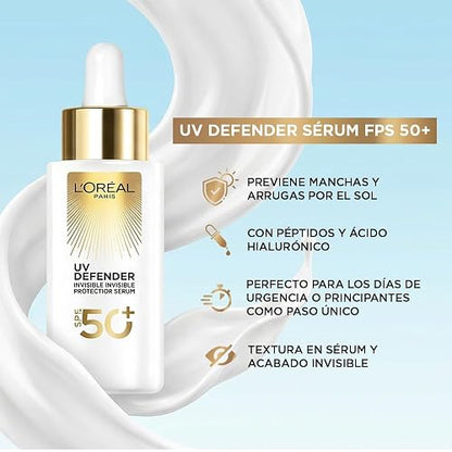 L'Oréal Paris Sérum Protector Solar Invisible FPS 50+ anti-manchas y lineas de expresión, 30ml
