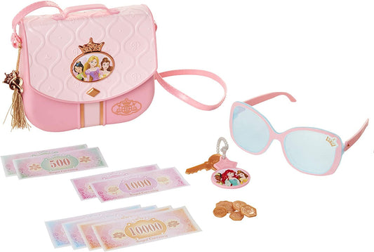 Disney Princess Style Collection World Traveler Purse Set Bag with Strap, Sunglasses, Key with Charm, 5 Coins & 8 Paper Bills For Girls Ages 3+