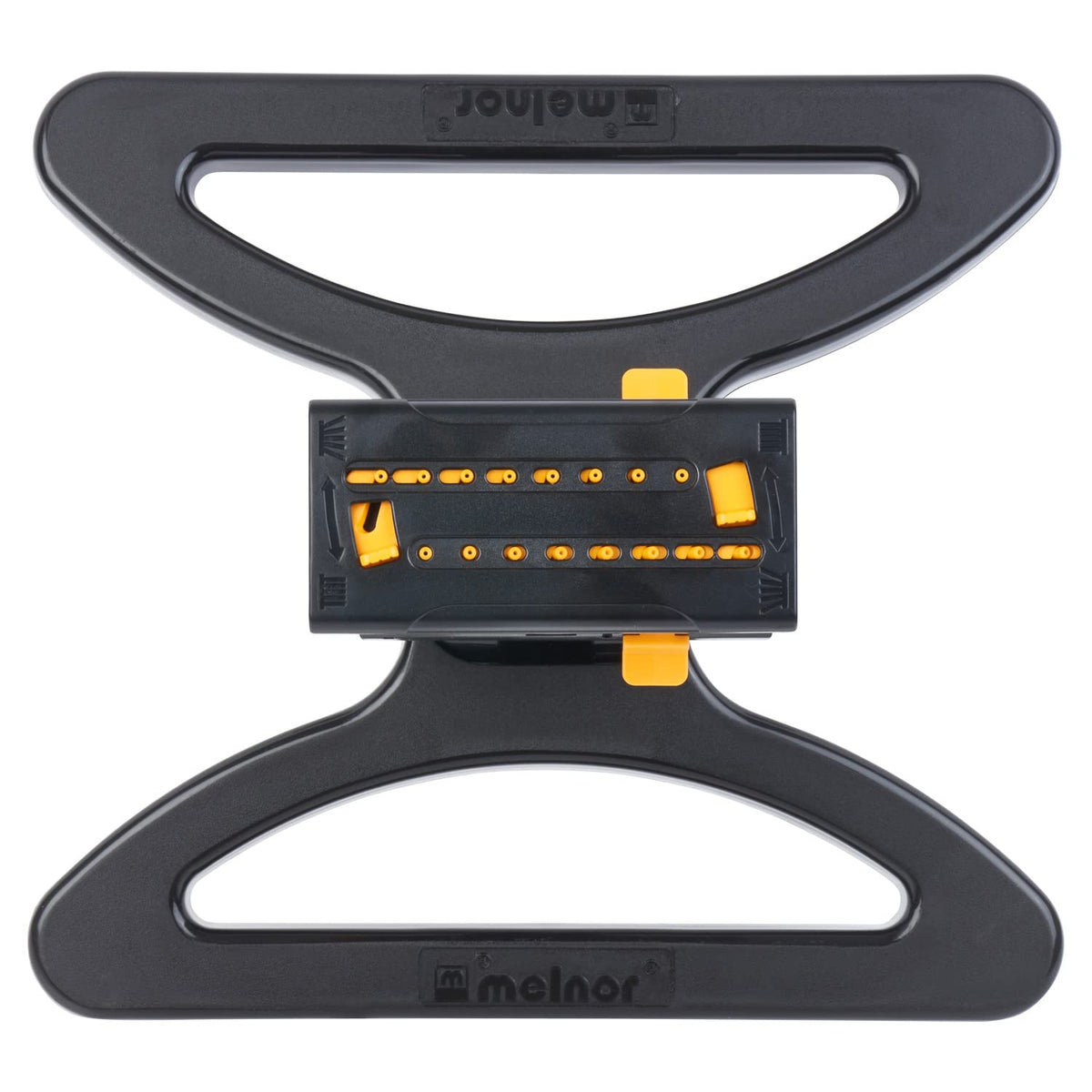Melnor 65131AMZ MiniMax Turbo rociador oscilador, 4000 sq. Pies, 4 vías Ajustable, Paquete de conexión rápida, Negro, Amarillo