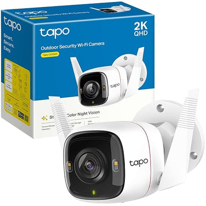 TP-Link Tapo C320WS Cámara de Seguridad WiFi Exterior - Resolución 2K - Cobertura 360° - Visión Nocturna a Color - Detección de Movimiento - Alarma de Luz y Sonido - 512GB - App Tapo - Protección IP66