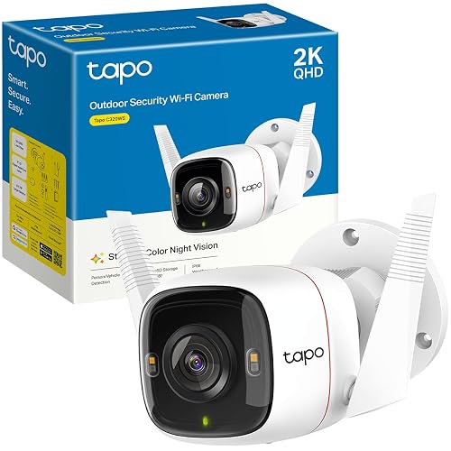 TP-Link Tapo C320WS Cámara de Seguridad WiFi Exterior - Resolución 2K - Cobertura 360° - Visión Nocturna a Color - Detección de Movimiento - Alarma de Luz y Sonido - 512GB - App Tapo - Protección IP66
