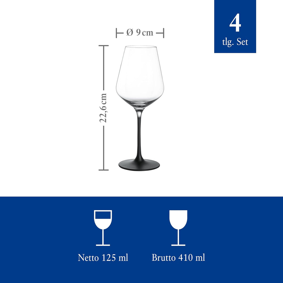 Villeroy & Boch Manufacture Rock - Juego de 4 vinos blancos, vidrio de tallo negro, apto para lavaplatos