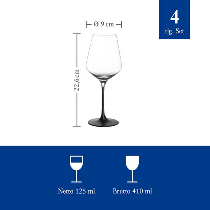 Villeroy & Boch Manufacture Rock - Juego de 4 vinos blancos, vidrio de tallo negro, apto para lavaplatos