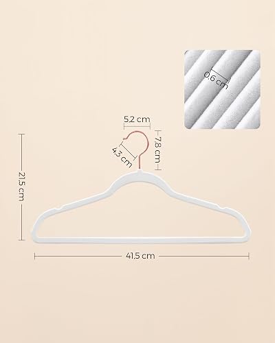 SONGMICS Ganchos de Ropa de Terciopelo 50 PCS, Giratorios de 360° | Para Ropa Fina y Abrigos, Antideslizantes y Ahorradores de Espacio, MCRF026W03