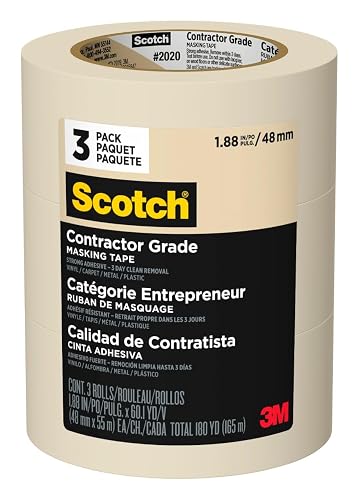 Scotch Painter's Tape Cinta adhesiva de grado contratista, 3 rollos, 1.9 x 60.1 yardas, se sujeta a superficies hasta 3 días, se retira fácilmente sin dejar residuos pegajosos, uso interior y exterior