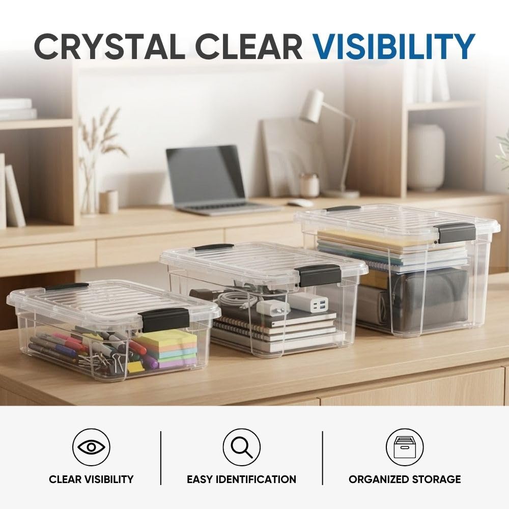 Superio Contenedores de almacenamiento de plástico transparente con tapa, caja de 4.5 cuartos de galón, contenedores organizadores, bolsa de plástico apilable para el hogar, cochera, recámara, escuela