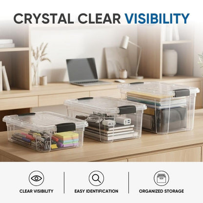 Superio Contenedores de almacenamiento de plástico transparente con tapa, caja de 4.5 cuartos de galón, contenedores organizadores, bolsa de plástico apilable para el hogar, cochera, recámara, escuela
