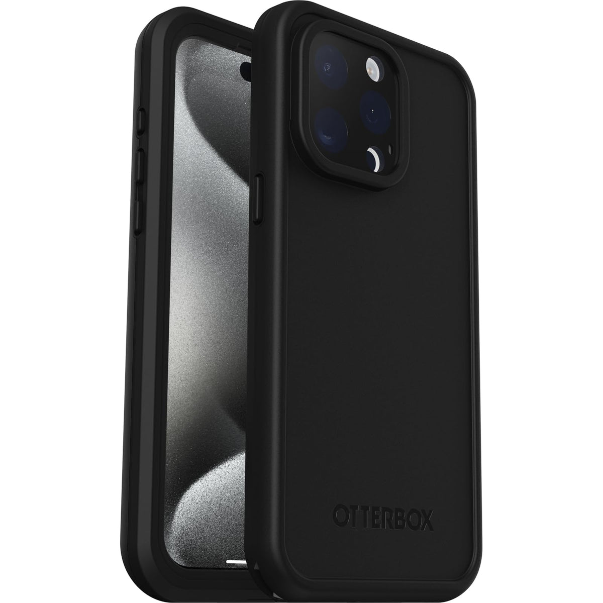 OtterBox - Funda Impermeable para iPhone 15 Pro MAX (Solamente) Serie FRĒ con MagSafe (diseñada por LifeProof), Color Negro, Impermeable, 60% plástico Reciclado, Elegante y Elegante