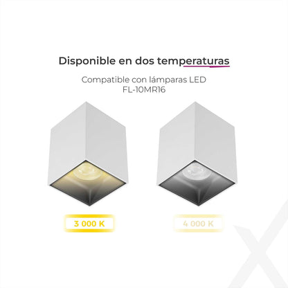 ILLUX Kit Lámpara Sobrepuesta Blanca Negra y Foco Neutro 4000K TL-2918.BNKT40