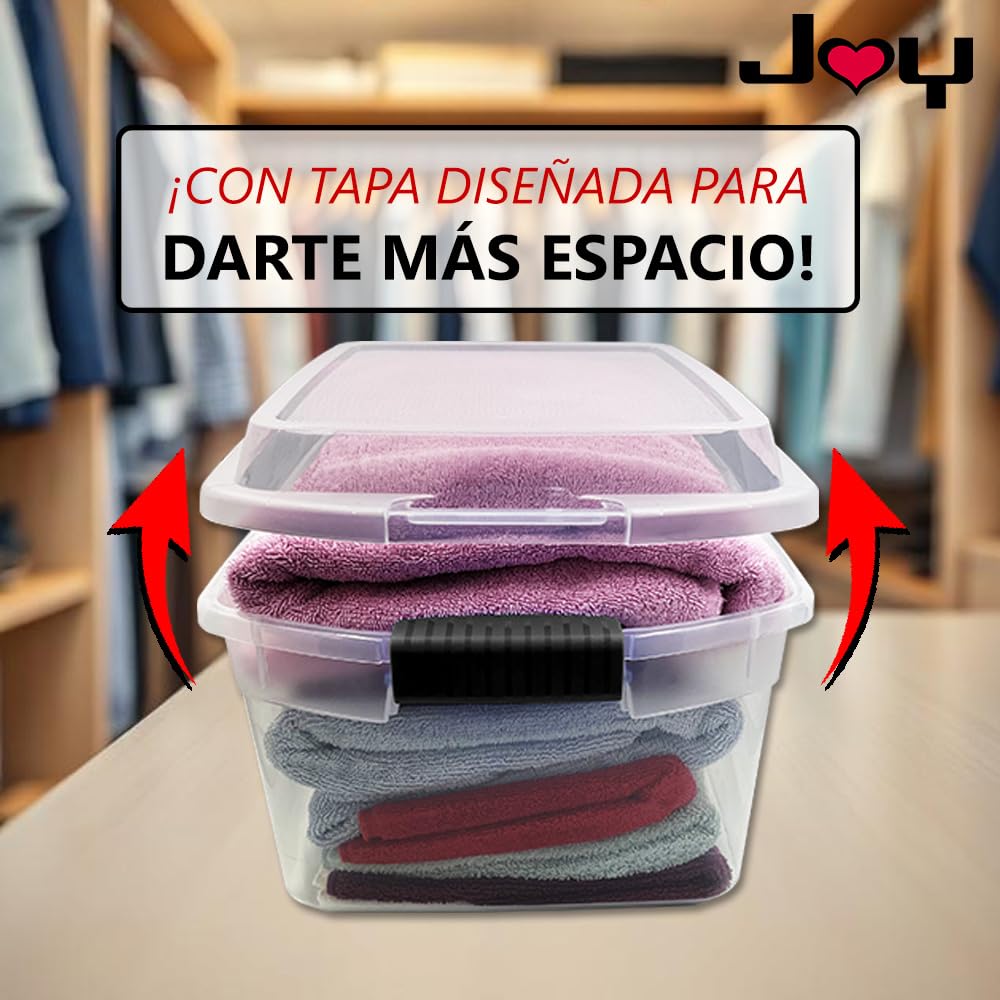 JOY Caja de Almacenamiento de Plástico con Broches de Seguridad, Paquete de 2, Capacidad de 20 Litros + 3 Litros en la Tapa! Ideal para Organizar Ropa, Juguetes y Todos Tus Objetos (45x34x24 cm)