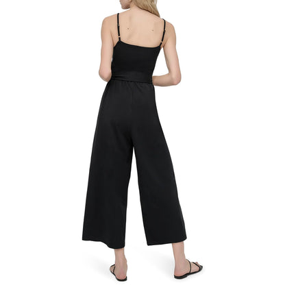 DKNY Jewel Neck Wide Leg Cropped Jumpsuit With Removable Belt & Adjustable Straps Mono Mujer