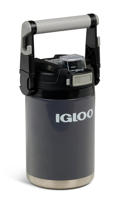 IGLOO Jarra de Agua Deportiva Aislada de 50 Onzas, Botella de Agua Grande de Medio Galón, Tecnología Cool Riser, Plástico, Gris - Gris