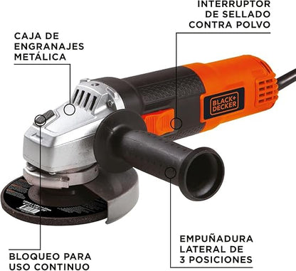 BLACK+DECKER Esmeriladora Angular 4-1/2" 920W, 6 Discos, G720X6D | Esmeriladora Angular 4-1/2" (115mm), 920W, 11000RPM/min, 6 Discos