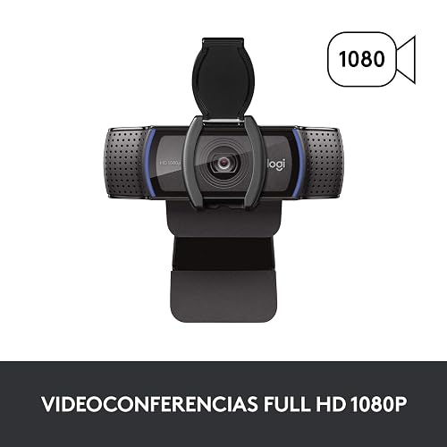 Logitech C920s HD Pro Webcam, Camara para PC con Tapa de Privacidad, Videoconferencias 108ОР Full HD, Sonido Estéreo, Corrección de lluminación, Negra