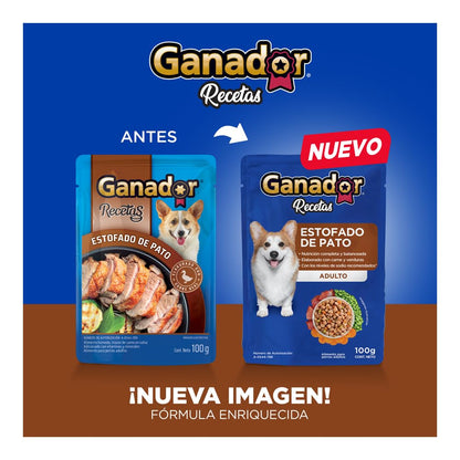 Ganador Recetas Estofado de Pato para Perros Adultos de Todas Las Razas, Azul, Paquete con 22 Piezas de 100 g c/u