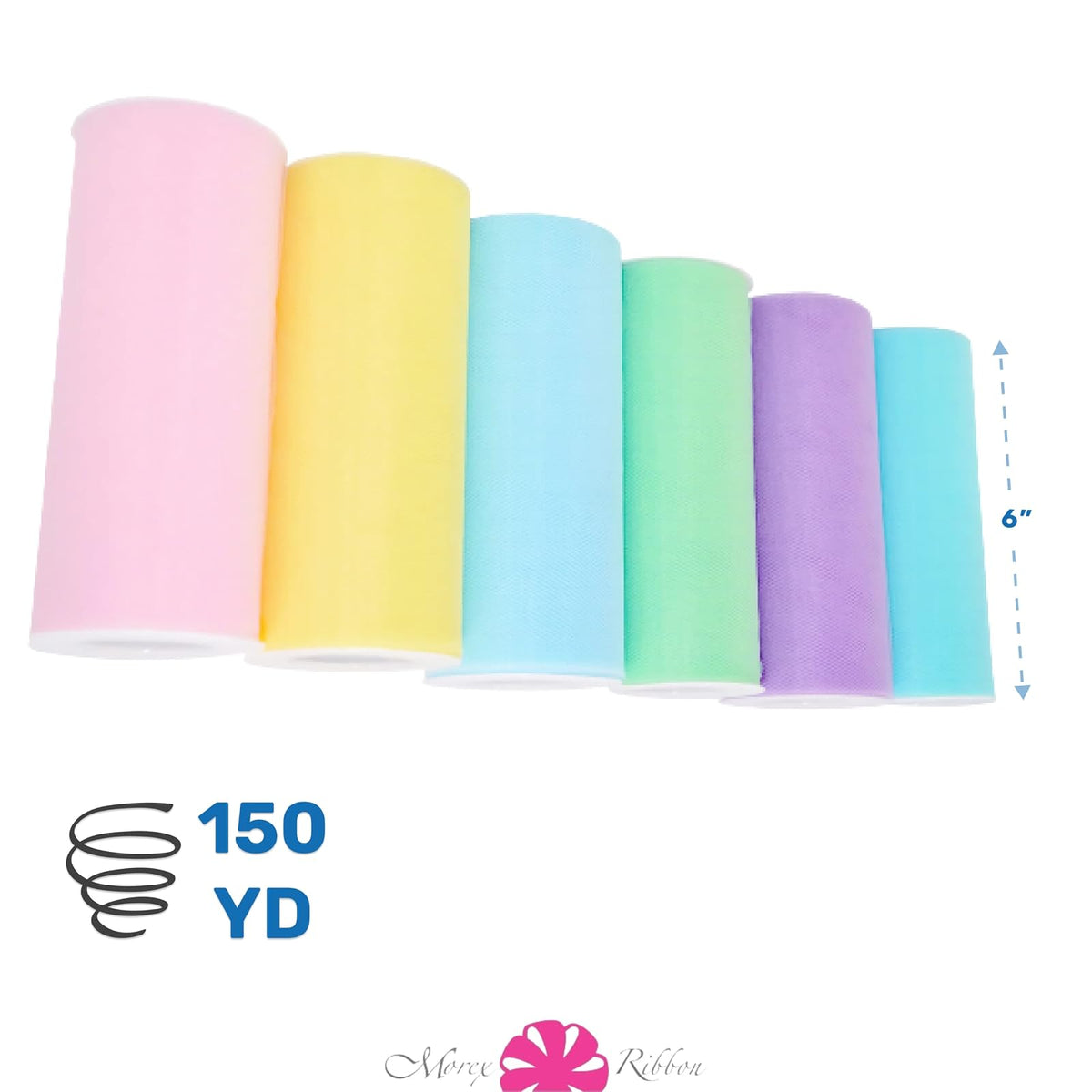 Morex Ribbon - Tulle pastel de tul de nailon de 15 x 150 yardas para falda de tutú arcoíris, surtido (paquete de 6), regalos de unicornios reales para niñas, regalos de bebé para baby shower, ideas de