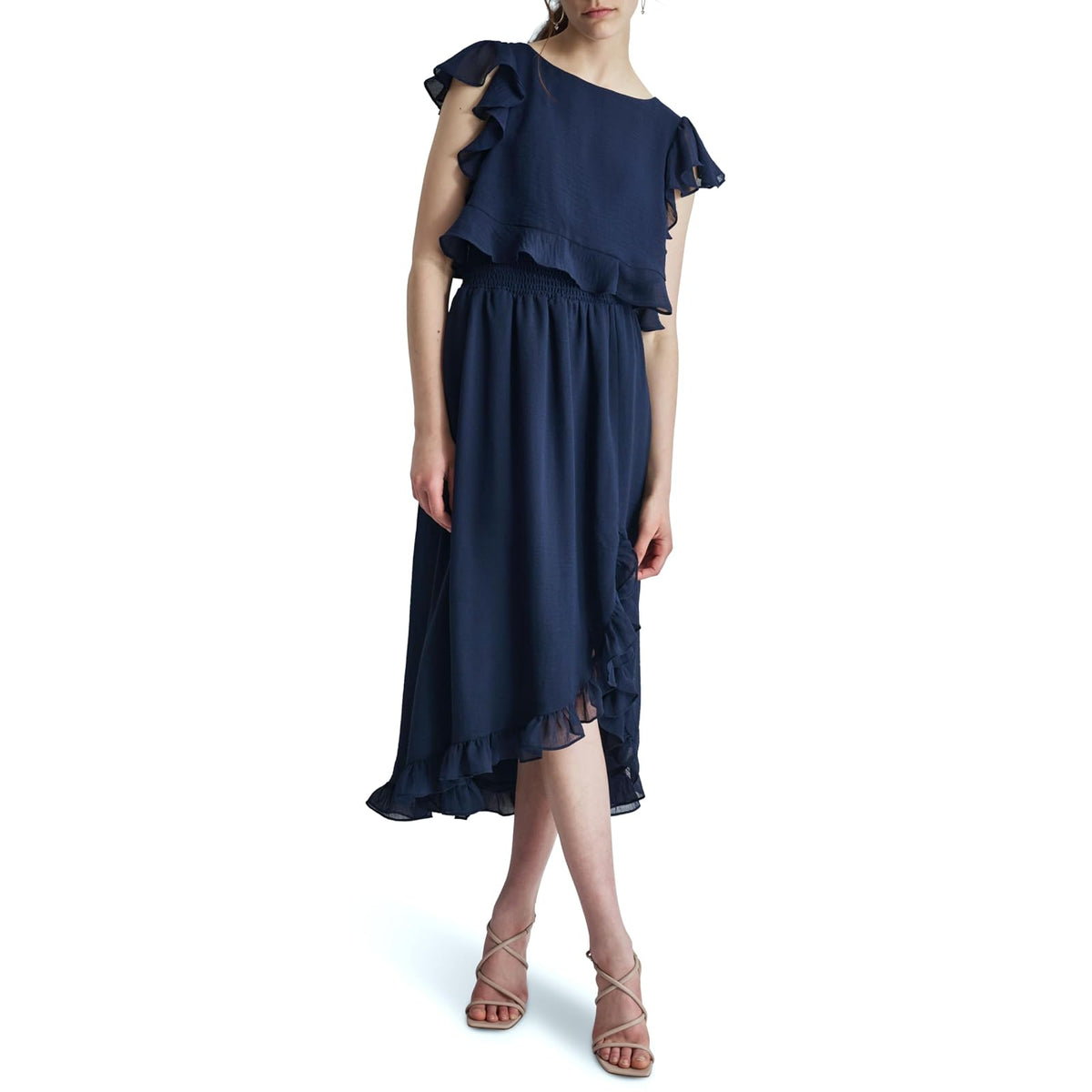 DKNY Mock Neck Ruffled Dress Vestido Mujer