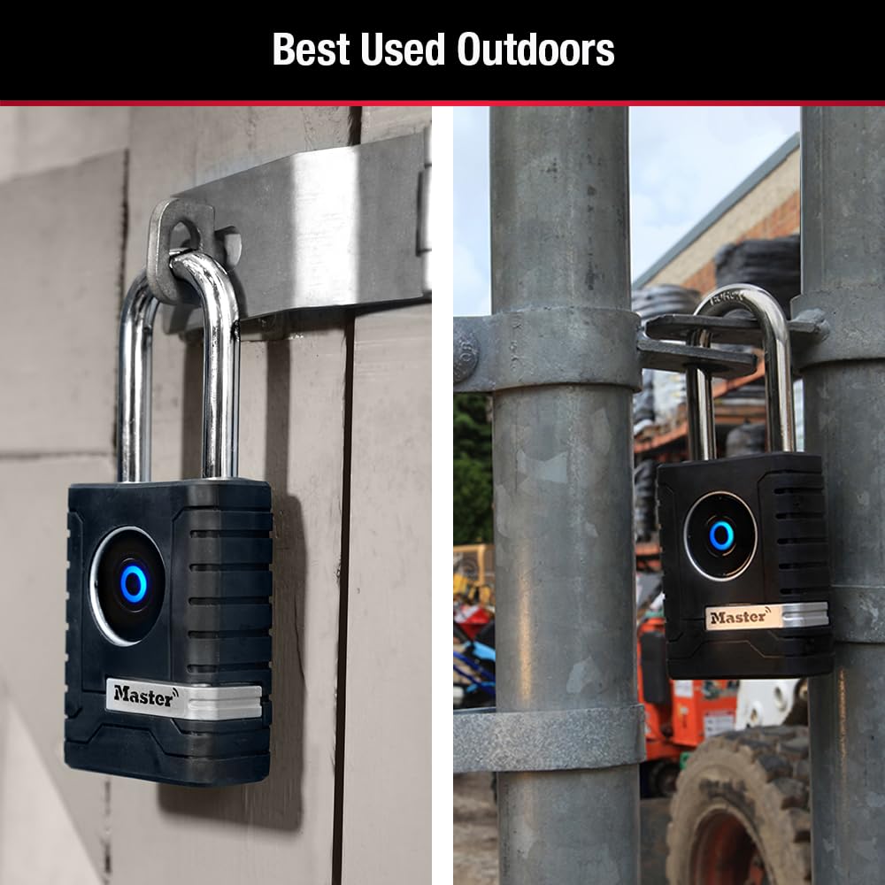 Master Lock - Candado inteligente Bluetooth para exteriores con teclado, cerraduras inteligentes para herramientas, puertas, cobertizos, 2-7/32 pulgadas de ancho, 4401LHEC