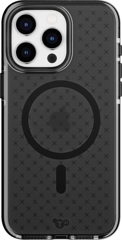 Tech21 EVO Check - Funda para iPhone 15 Pro MAX, Compatible con MagSafe, Funda de protección contra Impactos, Color Ahumado/Negro