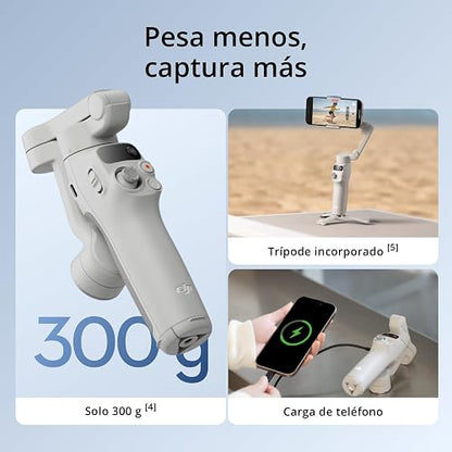 DJI Estabilizador Osmo Mobile 7 (iPhone y Android), Gimbal 3 Ejes | Trípode integrado, Ultraligero, Agarre cómodo, ActiveTrack, ShotGuides, Edición con un toque, 10 horas de uso