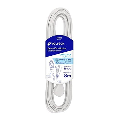 Volteck ED-8B, Extensión eléctrica doméstica, 8 m, blanca